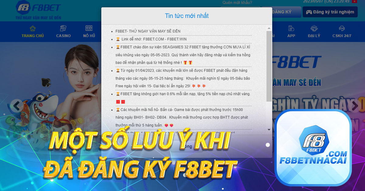 Một số lưu ý khi đã đăng ký F8BET
