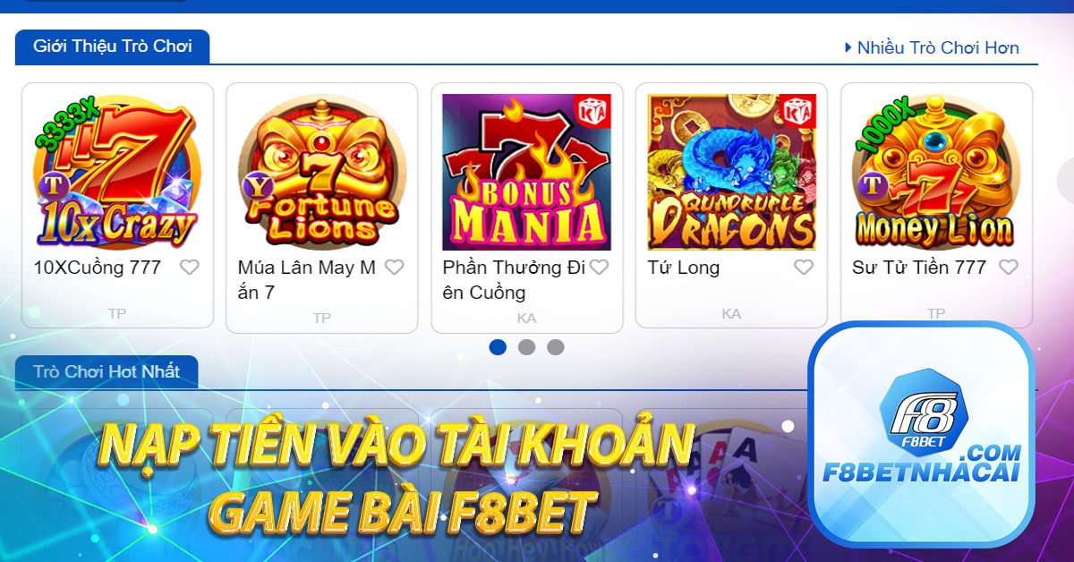 Nạp tiền vào tài khoản Game bài F8BET